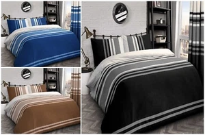 Black Grey Blue Reversible Stripes Bedding and Pillowcase Set Single Double King - Picture 1 of 4
