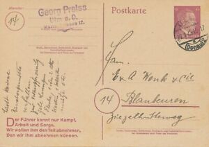 DEUTSCHES REICH 27.1.1945, Kab.-GA-Postkarte Adolf Hitler 6 pf purpur mit Text