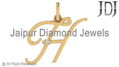 Colgante de oro amarillo sólido de 14k diamante blanco natural H inicial alfabeto Foto 1 de 3