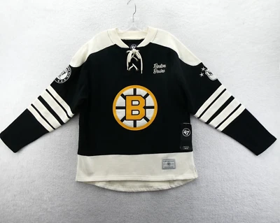Boston Bruins Sweatshirt Jersey Mens Medium '47 Brand Pullover Black Lacer NHL - Image 1 of 4