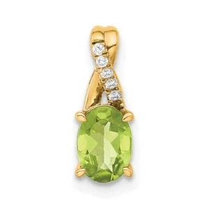 14k Yellow Gold Oval Peridot and Diamond Pendant Perfect Gift for Her - Picture 1 of 2