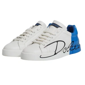 DOLCE & GABBANA Shoes White Blue Logo Leather Portofino Sneaker EU41 /US8 820usd - Picture 1 of 8