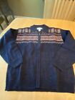 Vintage Croft & Barrow 100% Wool Hong Kong 1/2 Zip Blue Fair Isle Sweater Mens M