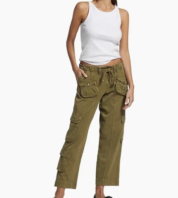Pantalones cargo Free People Tahiti con cordón verde militar para mujer talla L Foto 1 de 4