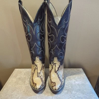 Botas de Vaquero de Colección Abilene Corte Trasero Pitón Talla 5.5 M EE. UU. Cuero Piel de Serpiente Foto 1 de 4