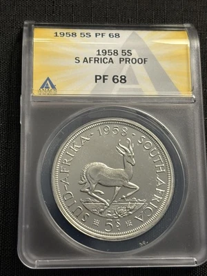 1958 South Africa  5 Shillings ANACS PF68, Finest Known Example-985 Minted - Image 1 of 4