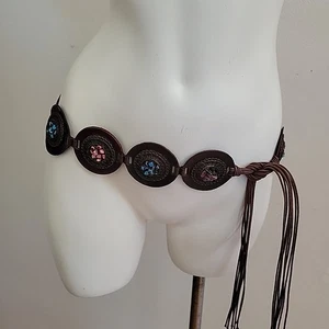 The Limited Vintage Beaded Linked Leather Tie Belt Boho Hippie Southwestern - Picture 1 of 21