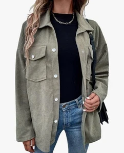 New Oversized Waffle Knit Shirt Jacket Women's XL Green Shacket Dolman Sleeves - Picture 1 of 4