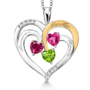 1.70 Ct Red Created Ruby Pink Created Sapphire Rhodium Plated Pendant with Chain - Picture 1 of 3