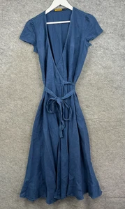 Ralph Lauren Dress Womens UK 8 Blue 100% Linen Wrap A Line V Neck Cap Sleeve - Picture 1 of 11