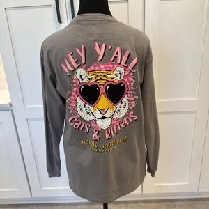 NWT Simply Southern Long Sleeve T Shirt Size Youth Large Cats & kittens Gray - Picture 1 of 10