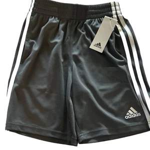Adidas Boys ATHLETIC SHORTS Small (8) Dark Gray White Stripes Pockets New - Picture 1 of 6