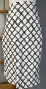 Y2K Express Argyle Pencil Skirt Womens 8 White Black Plaid Slit Preppy Academia - Picture 1 of 12