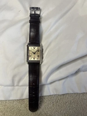 Emporio Armani Rectangular Elegant Understated Brown Leather Strapped Watch - Image 1 of 4
