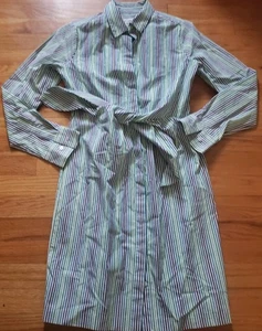 Calvin Klein Shirt Dress Womens 2 Blue White Striped Long Button Up Belted - Picture 1 of 9