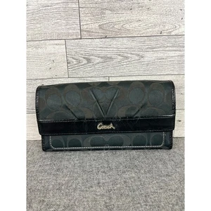 COACH ASHLEY WALLET Vintage Black Signature Trifold Snap Closure Organizer - Picture 1 of 11