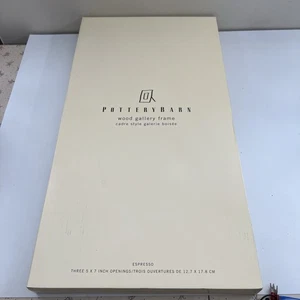 Pottery Barn Wood Gallery Frame Fits 3 Pics 5x7” Brown Mahogany Wood NOB 21x11” - Picture 1 of 13