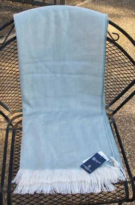 Johnstons of Elgin Blue Herringbone Merino Wool Throw  75 x 55  Fringe Scotland - Image 1 of 4