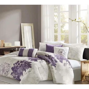MadisonPark Cal King piumino stampato in raso di cotone set 7 pezzi MP10-259 viola - Foto 1 di 6