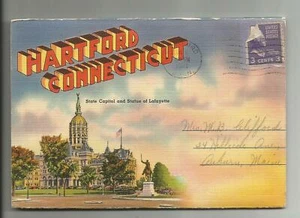 Hartford Connecticut Souvenir Folder 1941 Linen River State Capitol Skyline CT - Picture 1 of 4