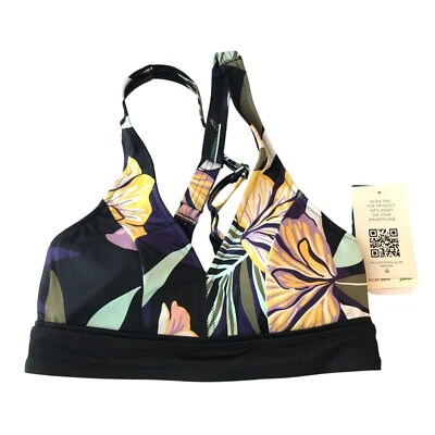 Top de biquíni Roxy Juniors ativo esportivo triângulo floral preto amarelo azul XS - Imagem 1 de 4