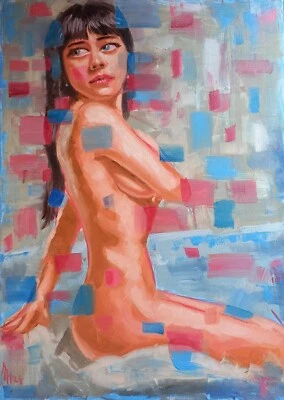 GEMÄLDE - AKT - EROTIK - EXPR- REALISMUS - UNIKAT - Öl auf Leinwand 70 x 50cm - Bild 1 von 4