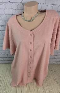 Fashion Bug 90s Peach Button Down Stretch Short Sleeve Plus Top 26/28W Vintage  - Picture 1 of 13