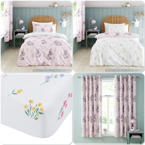 Catherine Lansfield Bunny Tails Ditsy Flower Kids Duvet Cover Bedroom Range Pink - Picture 1 of 59
