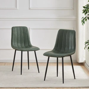 BRIBRION 2x Green Upholstered PU Faux Leather Dining Chair Black Metal Legs - Picture 1 of 7