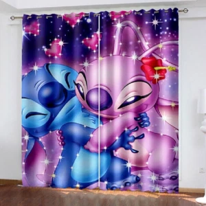 92*160CM 2 PCS Lilo Stitch Thick Thermal Blackout Curtains Ring Top - Picture 1 of 1