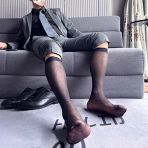 6 pares de calcetines de pantorrilla ultrafinos de negocios formales para hombre sexy de malla transparente - Imagen 1 de 15