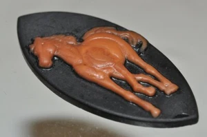 39mm Unique Red MALACHITE / Black JASPER HORSE Carved 3D Marquise Cabochon A1287 - Picture 1 of 7