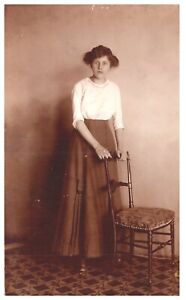 YOUNG LADY BY CHAIR.VTG REAL PHOTO POSTCARD*A30