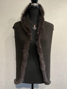 Cripple Creek SZ S Women’s Brown Crochet Knit /Rabbit Hair Trim Vest  - Picture 1 of 6