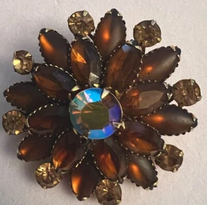 Vintage Nachlass signierte Judy Lee Topas Bernstein Brosche Anstecknadel goldfarben Strass - Bild 1 von 5