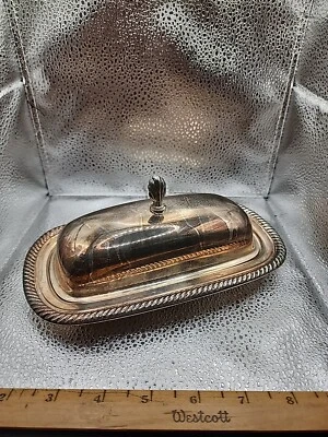 Plato de mantequilla vintage plateado con tapa y bandeja para palo de mantequilla - sin inserto de vidrio Foto 1 de 4