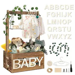Wooden Baby Shower Crate Closet, Baby Shower Basket with 33.5" High Hanger Rack - Picture 1 of 12