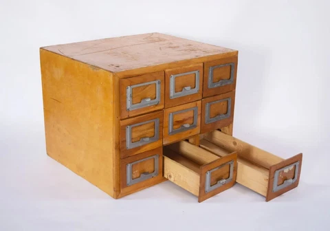 Vintage large 9 drawer library card file cabinet Vintage wood card catalog Cover