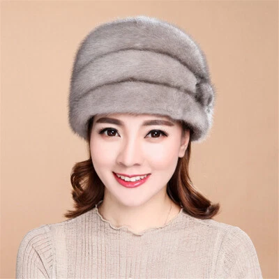 100% Real Whole Mink Fur Hat Thicken Winter Warm Cap Luxury Fashion for Women - Image 1 of 4