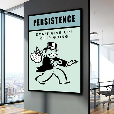 PERSISTENCIA Monopoly ed3 Motivación Éxito Trabajo Regalo Decoración Pared PÓSTER LIENZO Foto 1 de 4