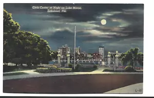 CIVIC CENTER AT NIGHT ON MIRROR LAKE~LAKELAND,FL -CT 1938 - Picture 1 of 1