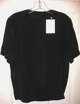 TALBOTS CLASSIC SILK BLOUSE TOP SZ 10P BLACK SHORT SLEEVE 3 BUTTON 100% SILK NWT - Image 1 of 4