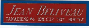 JEAN BELIVEAU CANADIENSE PLACA DE IDENTIFICACIÓN PARA FOTOGRAFIADA FIRMADA JERSEY DISCO FOTO - Imagen 1 de 3
