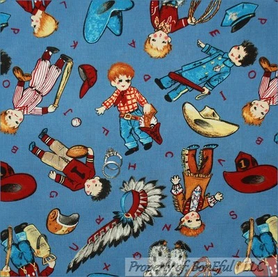 BonEful Tecido FQ Colcha de Algodão Antigo Bombeiro Chapéu Indiano Pena Carta Menino - Imagem 1 de 4