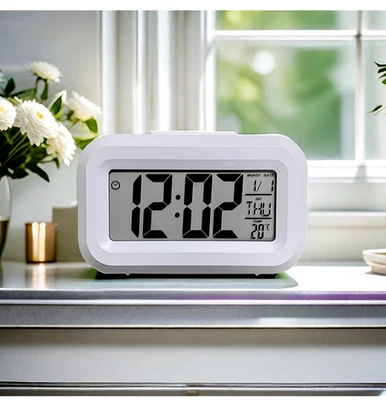LED Digital Bedside Snooze Alarm Clock Time Temperature Day Night Mode Clock UK - Image 1 of 4