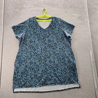 Terra & Sky Women Dress 4X Blue Shirt Floral Crew Neck Pullover - Image 1 of 4