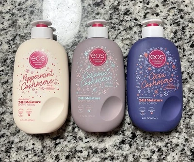 EOS Limited Holiday Lotion Peppermint Caramel Cocoa Cashmere Set Of 3 SHIP FAST - Image 1 of 2