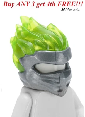 ☀️NEW LEGO Minifigure Minifig Headgear Head Cover Mask Ninjago Silver w/ Flames  - Image 1 of 4
