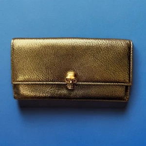 eBay Live Alexander McQueen Gold Metallic Leather Long Flap Wallet - Picture 1 of 12
