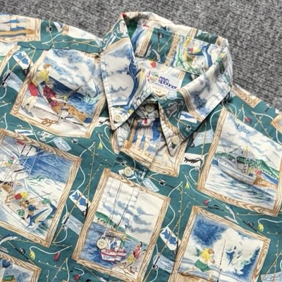Reyn Spooner Shirt Mens M Green Fishing Print Hawaiian Aloha Island USA Made VTG - Image 1 of 4